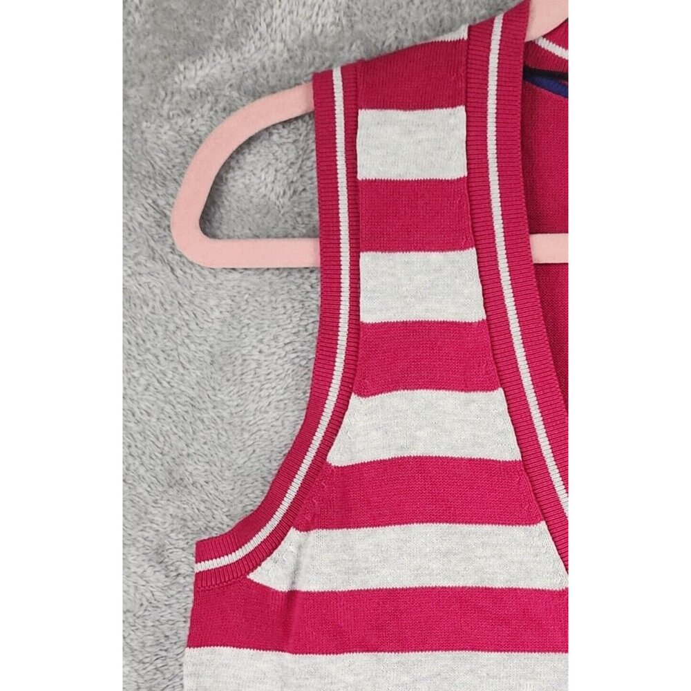 Tommy Hilfiger Sweater Vest Womens Medium Red Gray Striped Button Up Preppy - Picture 9 of 10